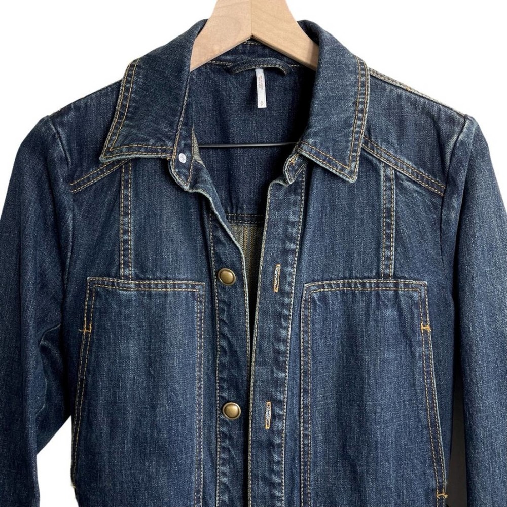 FREE PEOPLE NWT Belted Dark Blue Denim Jacket Coat — Small - Picture 7 of 16